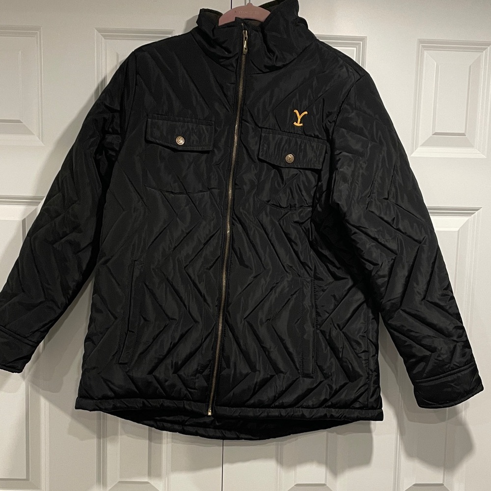 Yellowstone Black Quilted Barn Jacket. Embroidered Y for Yellowstone .